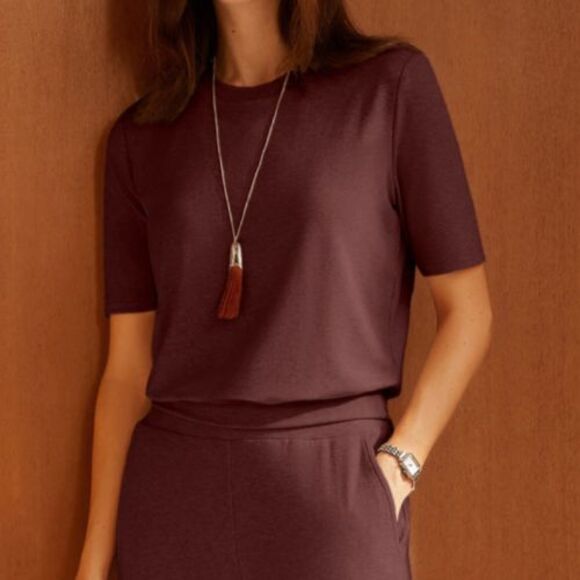 OGL Lyocell Wool Blend Crewneck Banded Hem Brami Top Ruby Berry Size Medium - Picture 1 of 9